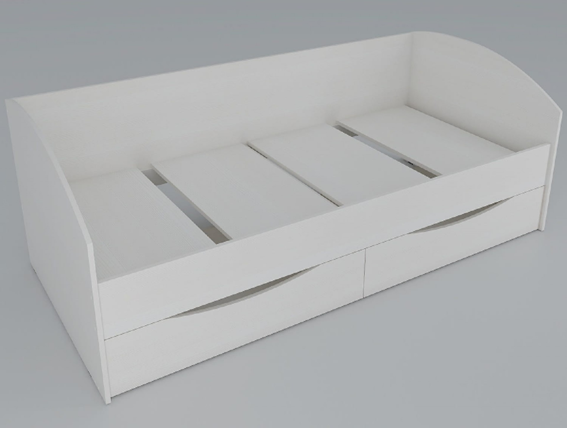белая кровать с ящиками внизу